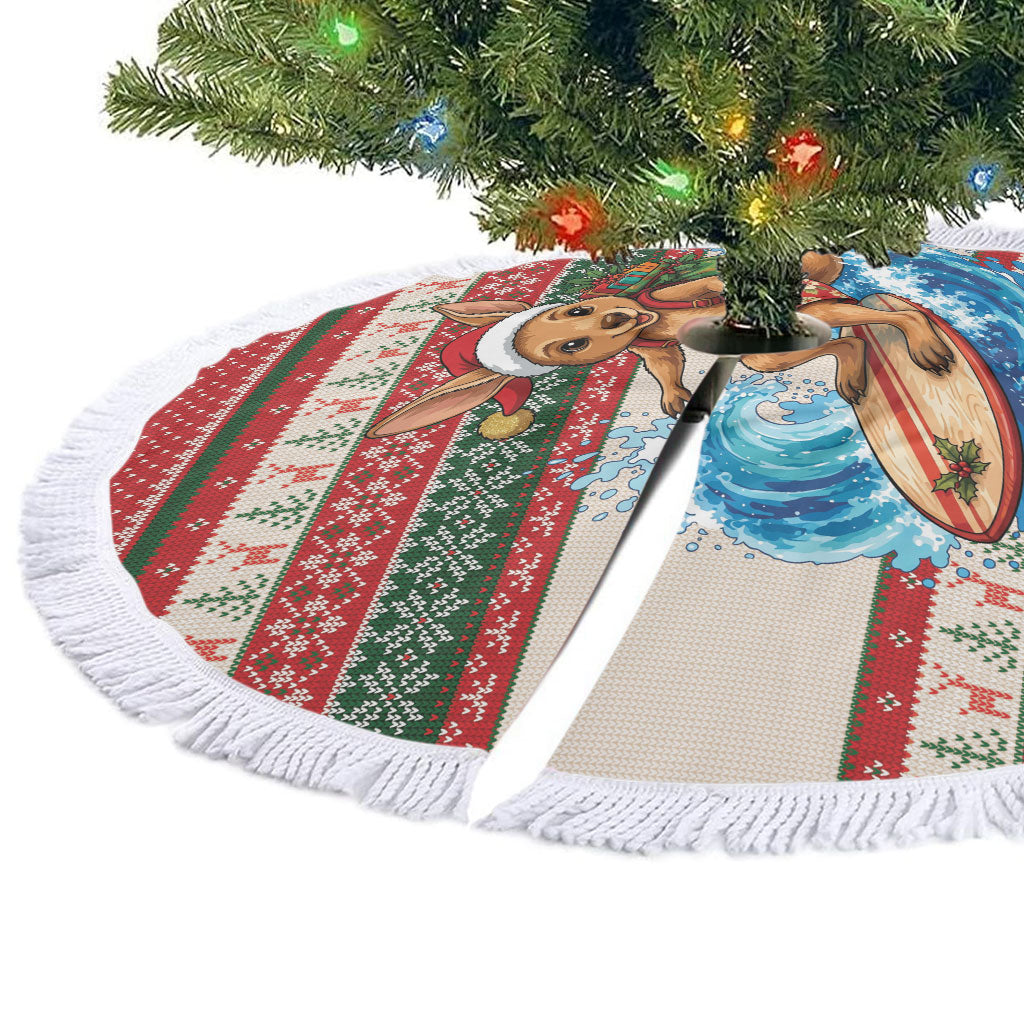 Aussie Wallaby Santa Surf Christmas Tree Skirt Festive Knitted Pattern Inspired