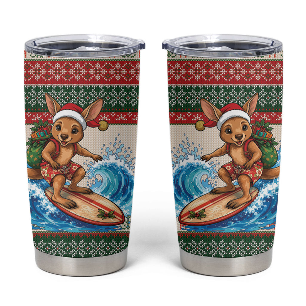 Aussie Wallaby Santa Surf Christmas Tumbler Cup Festive Knitted Pattern Inspired