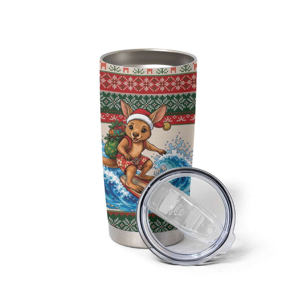 Aussie Wallaby Santa Surf Christmas Tumbler Cup Festive Knitted Pattern Inspired
