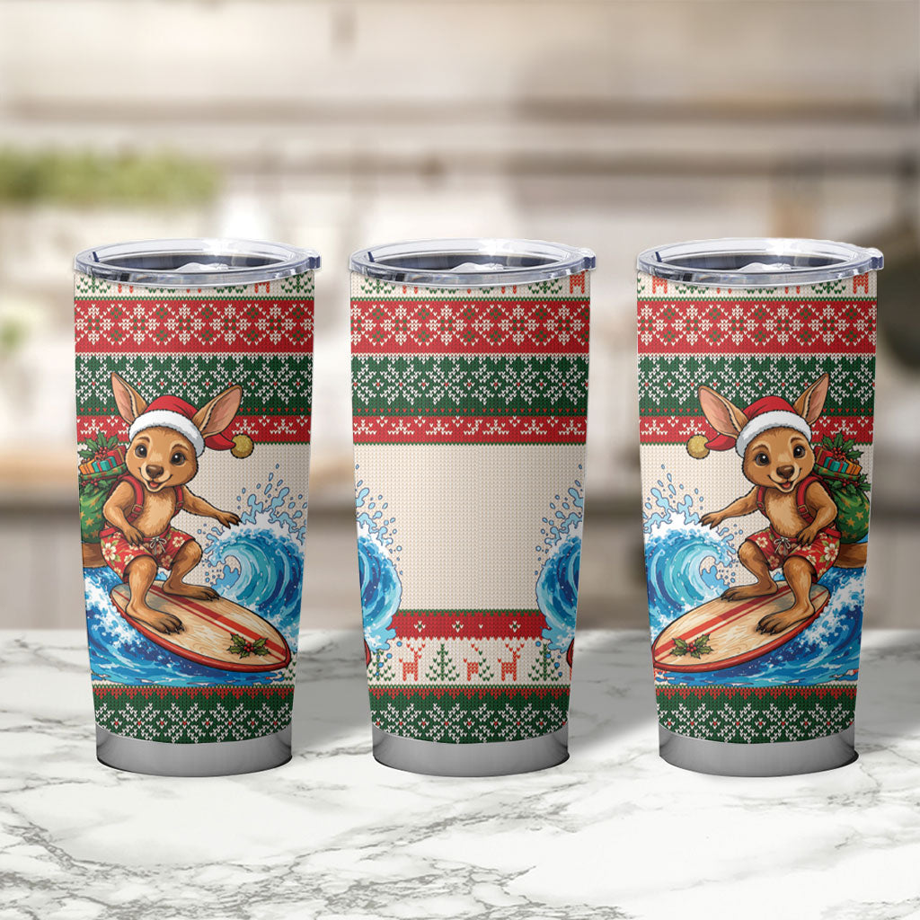 Aussie Wallaby Santa Surf Christmas Tumbler Cup Festive Knitted Pattern Inspired