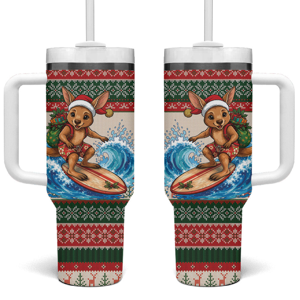 Aussie Wallaby Santa Surf Christmas Tumbler With Handle Festive Knitted Pattern Inspired