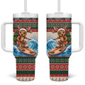Aussie Wallaby Santa Surf Christmas Tumbler With Handle Festive Knitted Pattern Inspired