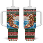 Aussie Wallaby Santa Surf Christmas Tumbler With Handle Festive Knitted Pattern Inspired