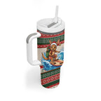 Aussie Wallaby Santa Surf Christmas Tumbler With Handle Festive Knitted Pattern Inspired