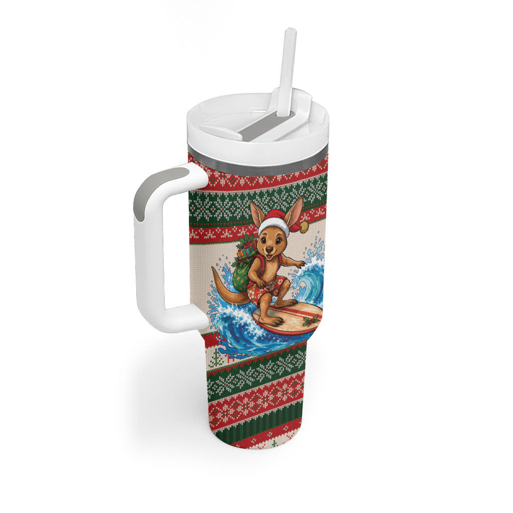 Aussie Wallaby Santa Surf Christmas Tumbler With Handle Festive Knitted Pattern Inspired