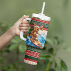 Aussie Wallaby Santa Surf Christmas Tumbler With Handle Festive Knitted Pattern Inspired