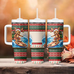 Aussie Wallaby Santa Surf Christmas Tumbler With Handle Festive Knitted Pattern Inspired