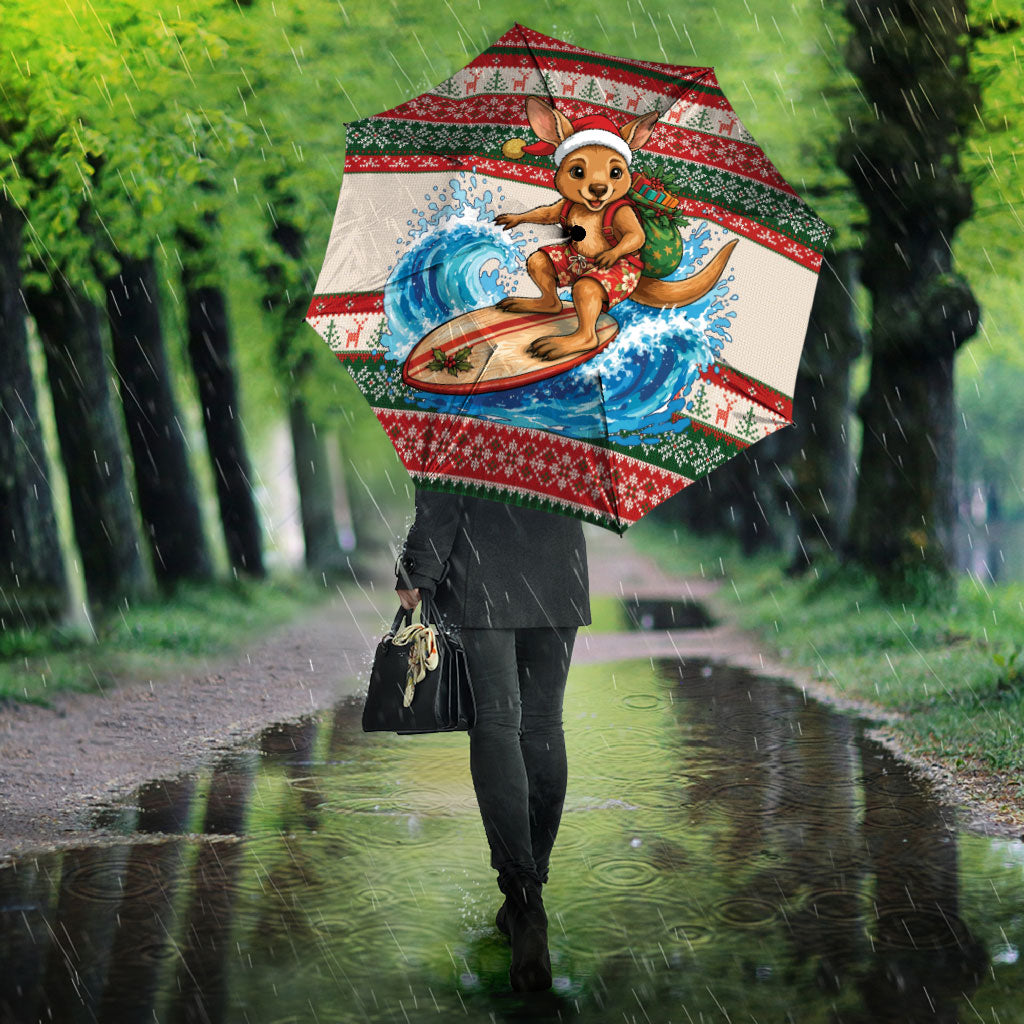 Aussie Wallaby Santa Surf Christmas Umbrella Festive Knitted Pattern Inspired