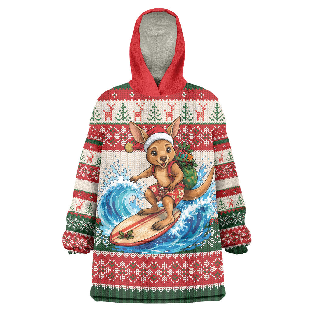 Aussie Wallaby Santa Surf Christmas Wearable Blanket Hoodie Festive Knitted Pattern Inspired