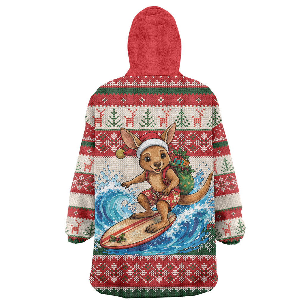 Aussie Wallaby Santa Surf Christmas Wearable Blanket Hoodie Festive Knitted Pattern Inspired