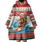 Aussie Wallaby Santa Surf Christmas Wearable Blanket Hoodie Festive Knitted Pattern Inspired