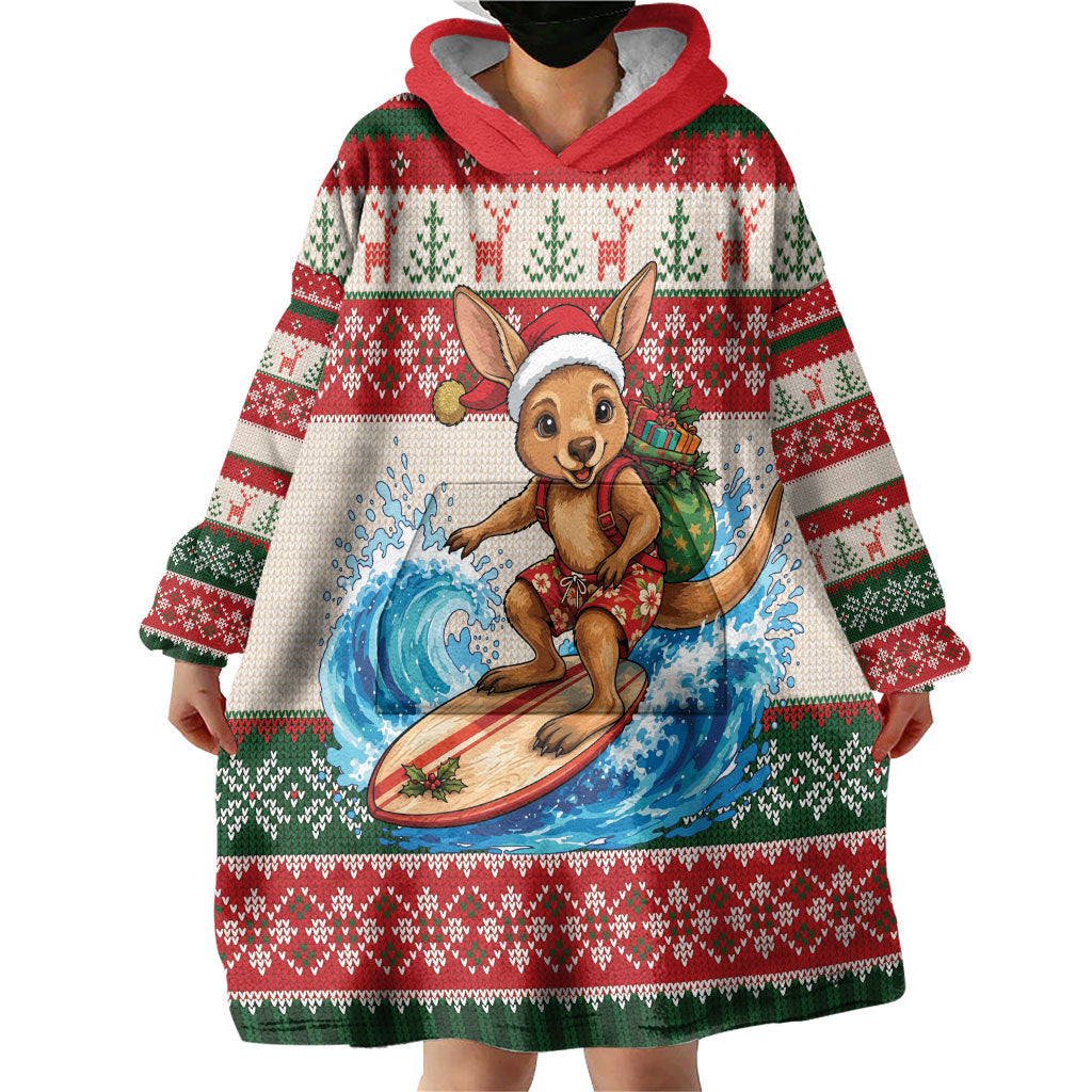 Aussie Wallaby Santa Surf Christmas Wearable Blanket Hoodie Festive Knitted Pattern Inspired