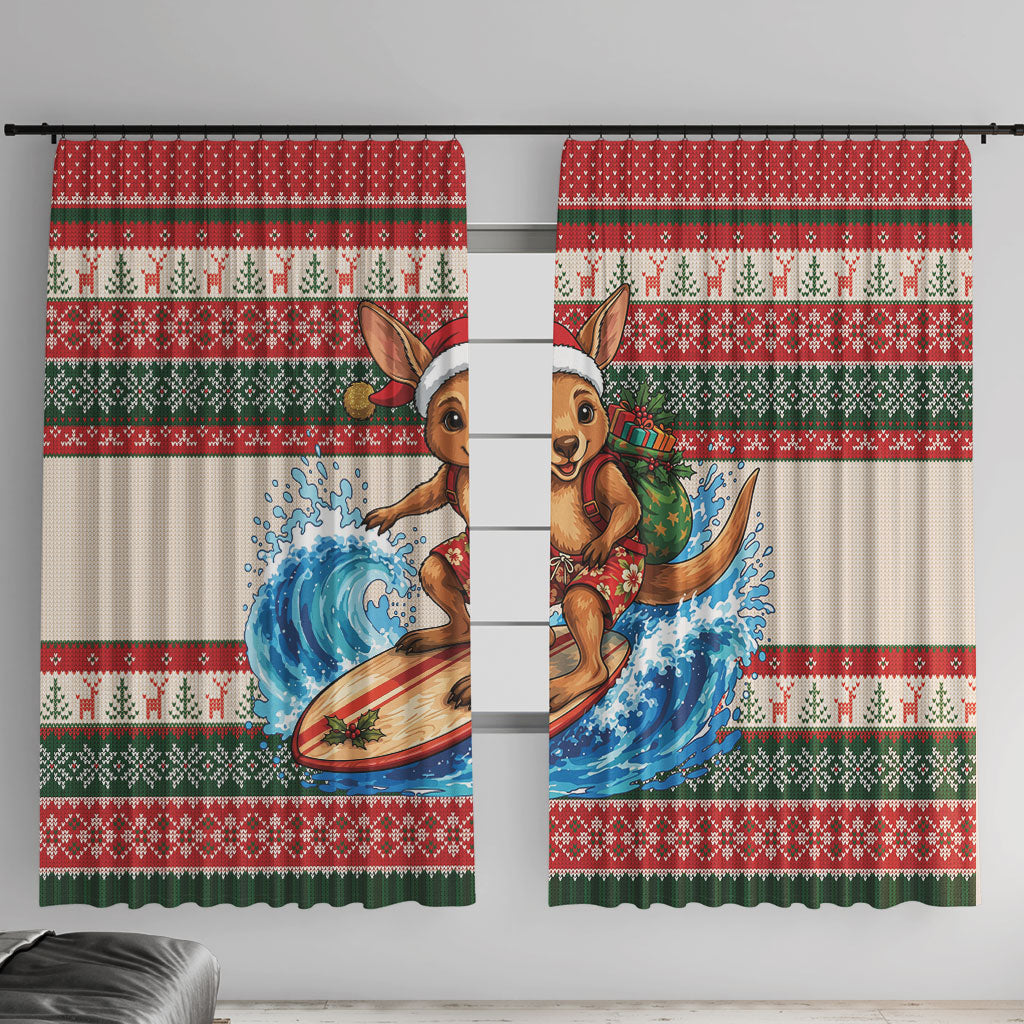 Aussie Wallaby Santa Surf Christmas Window Curtain Festive Knitted Pattern Inspired