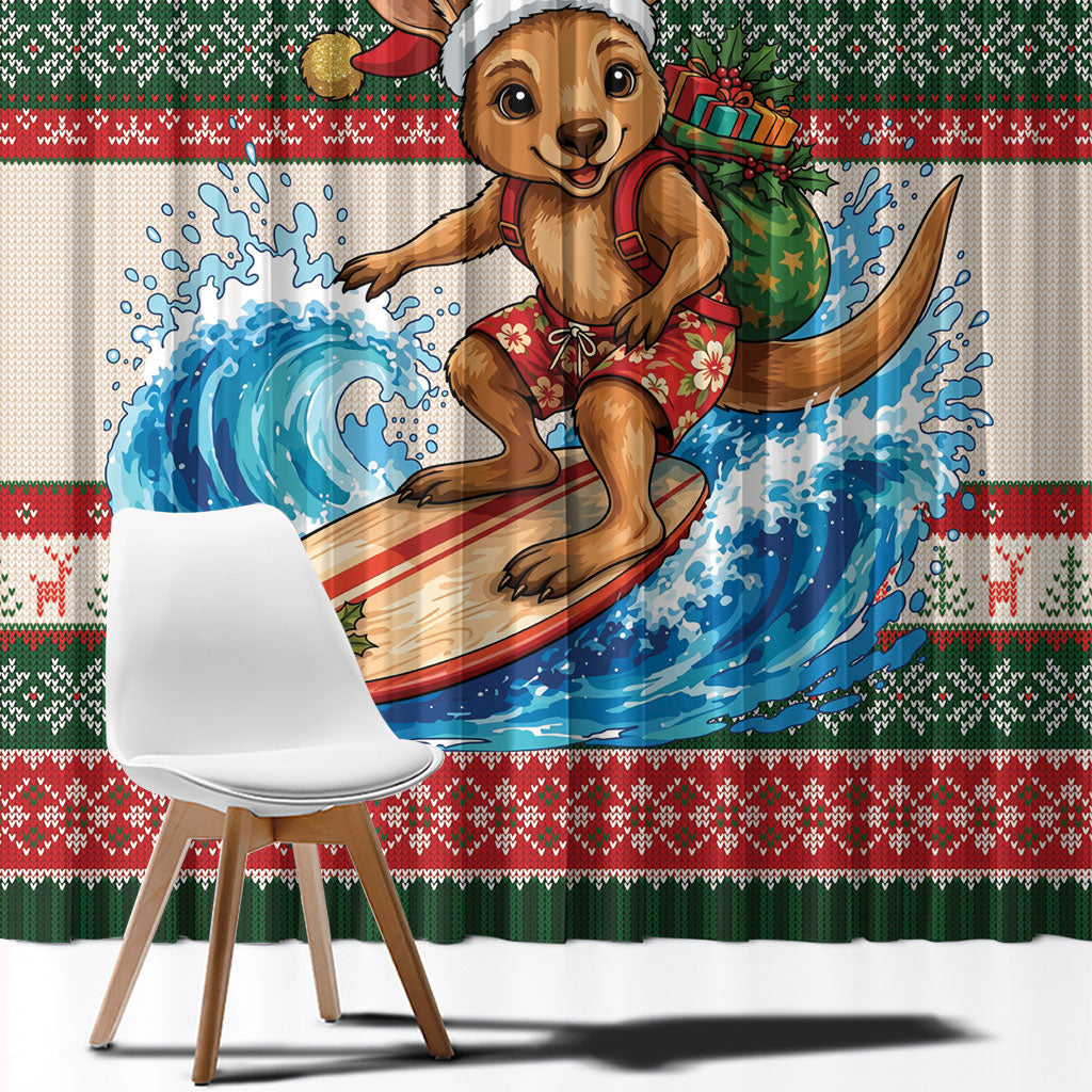Aussie Wallaby Santa Surf Christmas Window Curtain Festive Knitted Pattern Inspired