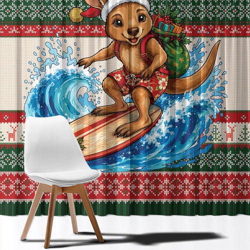 Aussie Wallaby Santa Surf Christmas Window Curtain Festive Knitted Pattern Inspired