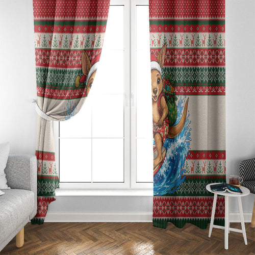 Aussie Wallaby Santa Surf Christmas Window Curtain Festive Knitted Pattern Inspired