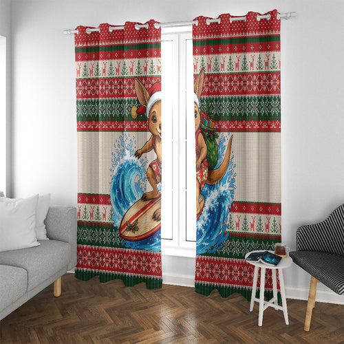 Aussie Wallaby Santa Surf Christmas Window Curtain Festive Knitted Pattern Inspired
