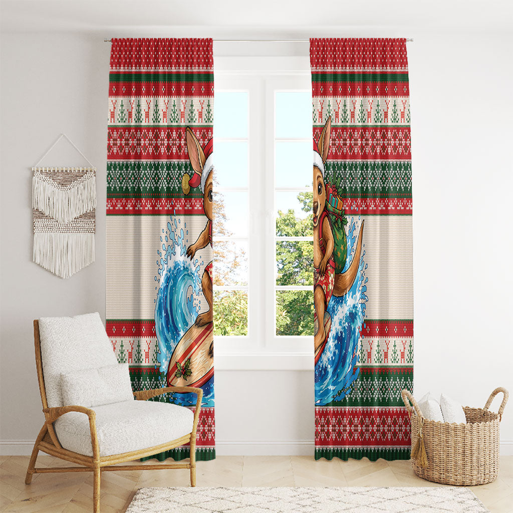 Aussie Wallaby Santa Surf Christmas Window Curtain Festive Knitted Pattern Inspired