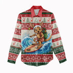 Aussie Wallaby Santa Surf Christmas Women Casual Shirt Festive Knitted Pattern Inspired