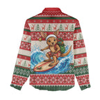 Aussie Wallaby Santa Surf Christmas Women Casual Shirt Festive Knitted Pattern Inspired