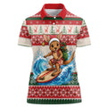 Aussie Wallaby Santa Surf Christmas Women Polo Shirt Festive Knitted Pattern Inspired