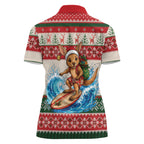 Aussie Wallaby Santa Surf Christmas Women Polo Shirt Festive Knitted Pattern Inspired
