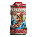 Aussie Wallaby Santa Surf Christmas Women Sleeveless Polo Shirt Festive Knitted Pattern Inspired