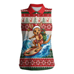 Aussie Wallaby Santa Surf Christmas Women Sleeveless Polo Shirt Festive Knitted Pattern Inspired