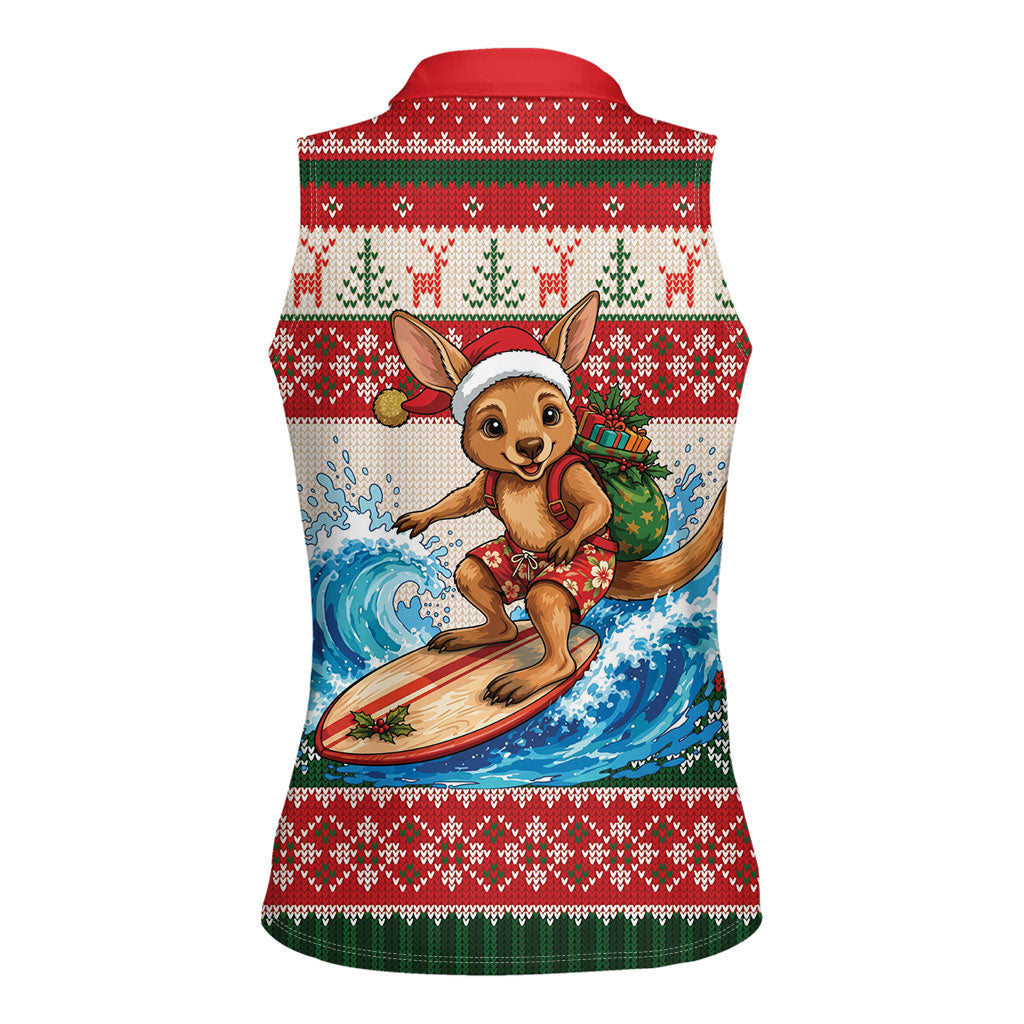 Aussie Wallaby Santa Surf Christmas Women Sleeveless Polo Shirt Festive Knitted Pattern Inspired