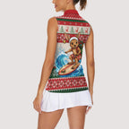 Aussie Wallaby Santa Surf Christmas Women Sleeveless Polo Shirt Festive Knitted Pattern Inspired