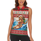 Aussie Wallaby Santa Surf Christmas Women Sleeveless Polo Shirt Festive Knitted Pattern Inspired