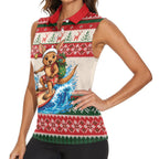 Aussie Wallaby Santa Surf Christmas Women Sleeveless Polo Shirt Festive Knitted Pattern Inspired