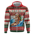 Aussie Wallaby Santa Surf Christmas Zip Hoodie Festive Knitted Pattern Inspired