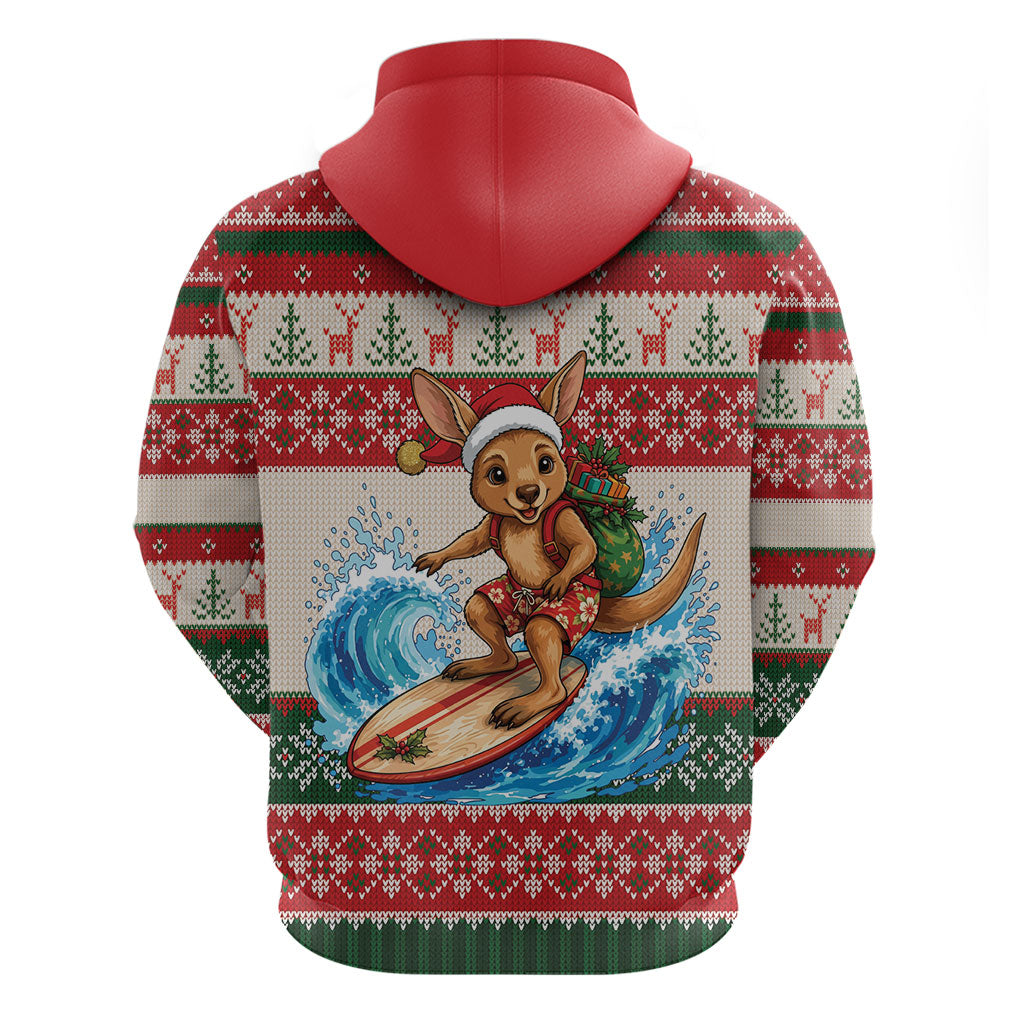 Aussie Wallaby Santa Surf Christmas Zip Hoodie Festive Knitted Pattern Inspired