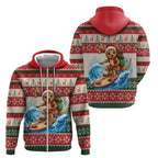 Aussie Wallaby Santa Surf Christmas Zip Hoodie Festive Knitted Pattern Inspired