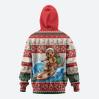Aussie Wallaby Santa Surf Christmas Zip Hoodie Festive Knitted Pattern Inspired