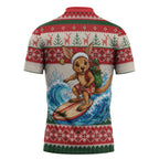 Aussie Wallaby Santa Surf Christmas Zipper Polo Shirt Festive Knitted Pattern Inspired