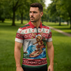 Aussie Wallaby Santa Surf Christmas Zipper Polo Shirt Festive Knitted Pattern Inspired