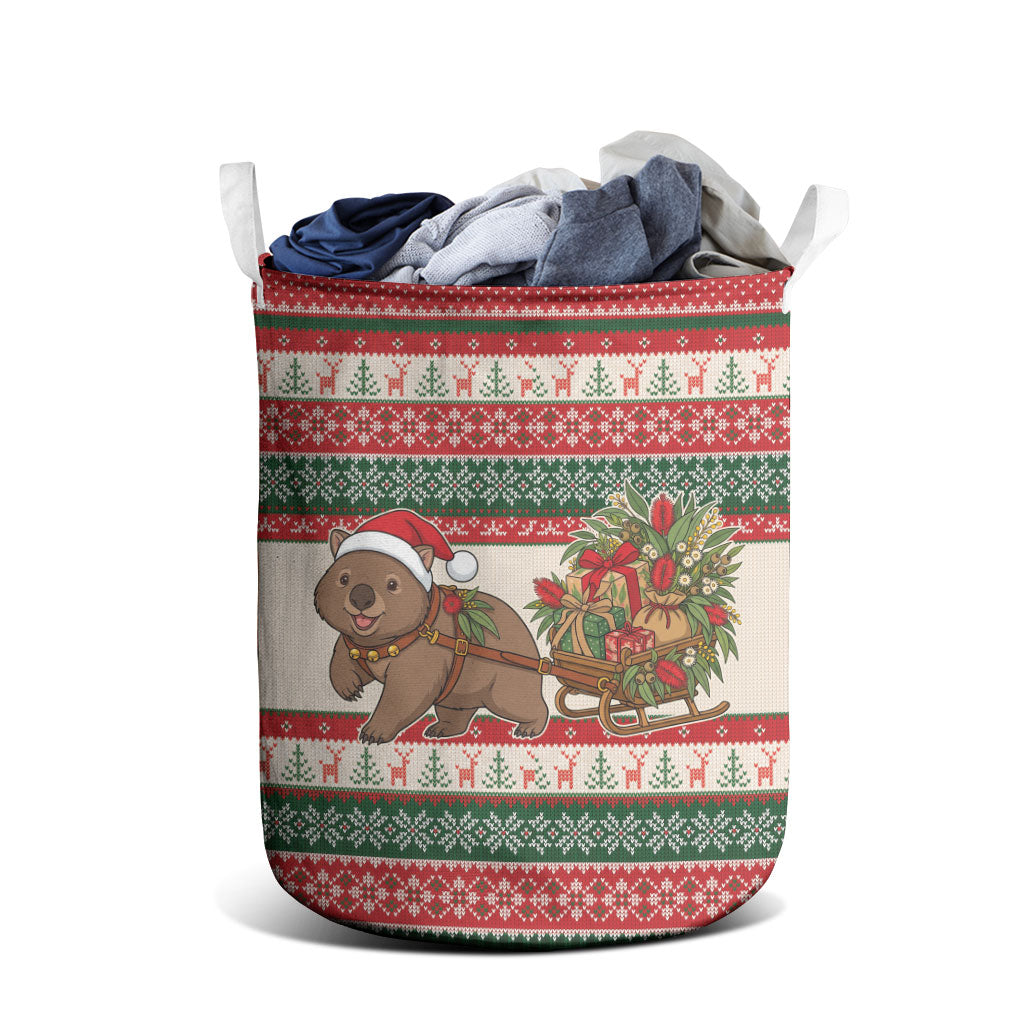 Aussie Wombat Christmas Laundry Basket Festive Knitted Pattern Inspired