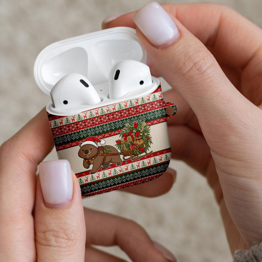 Aussie Wombat Christmas AirPods Case Festive Knitted Pattern Inspired