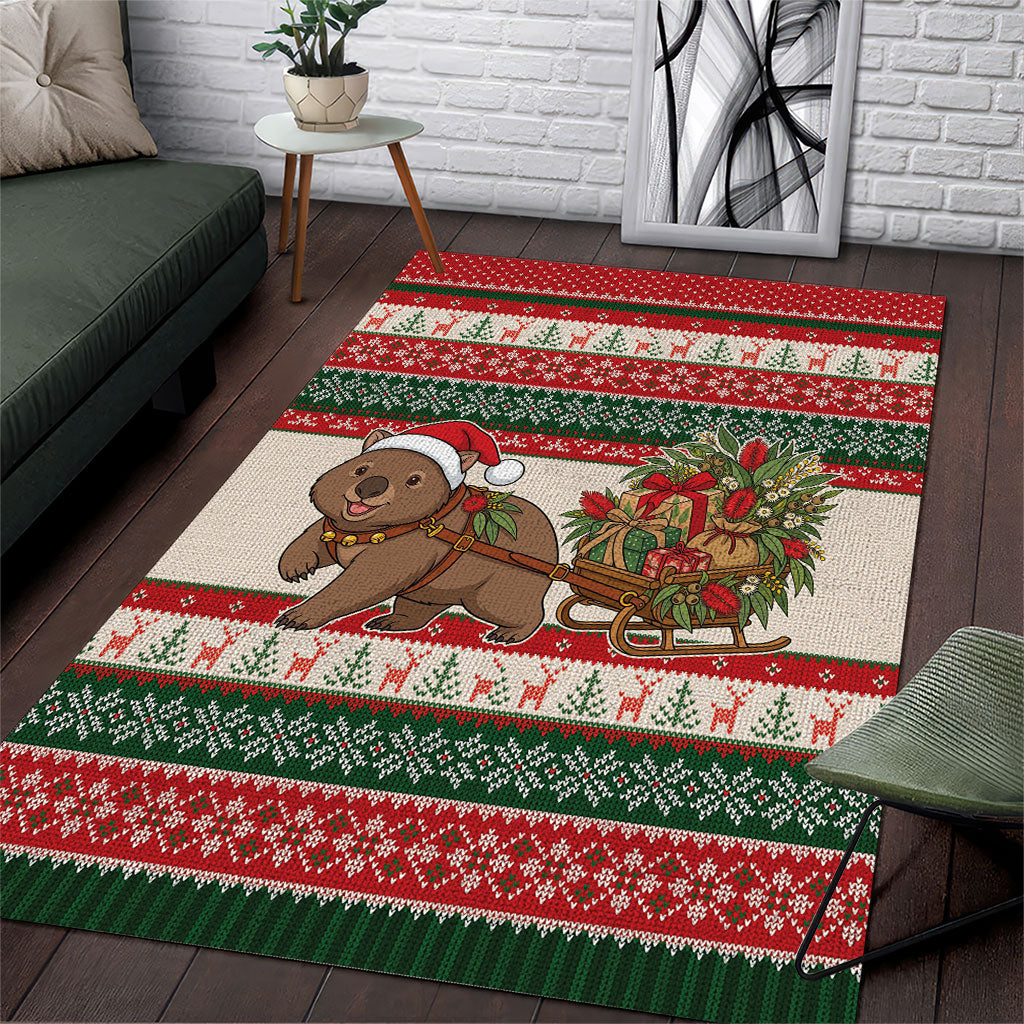 Aussie Wombat Christmas Area Rug Festive Knitted Pattern Inspired