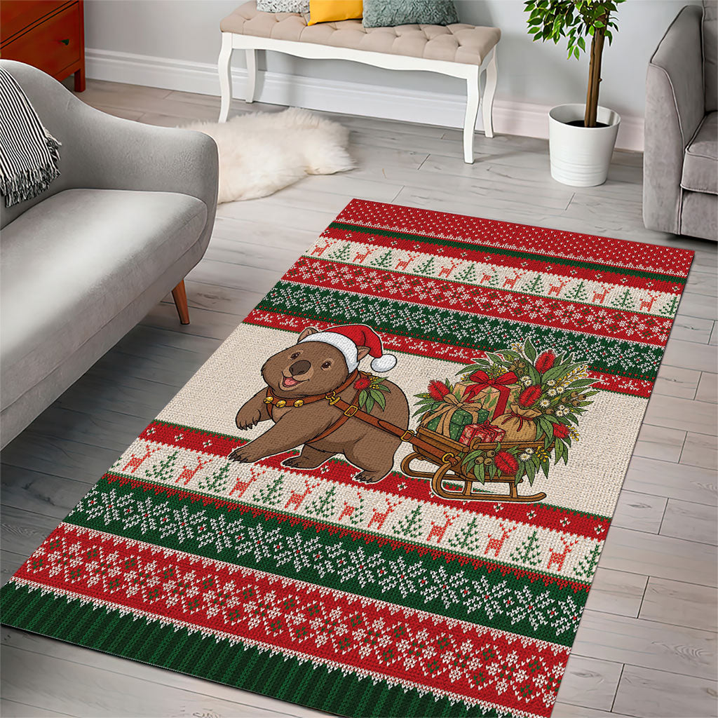Aussie Wombat Christmas Area Rug Festive Knitted Pattern Inspired