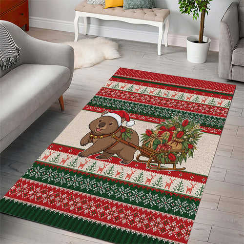 Aussie Wombat Christmas Area Rug Festive Knitted Pattern Inspired