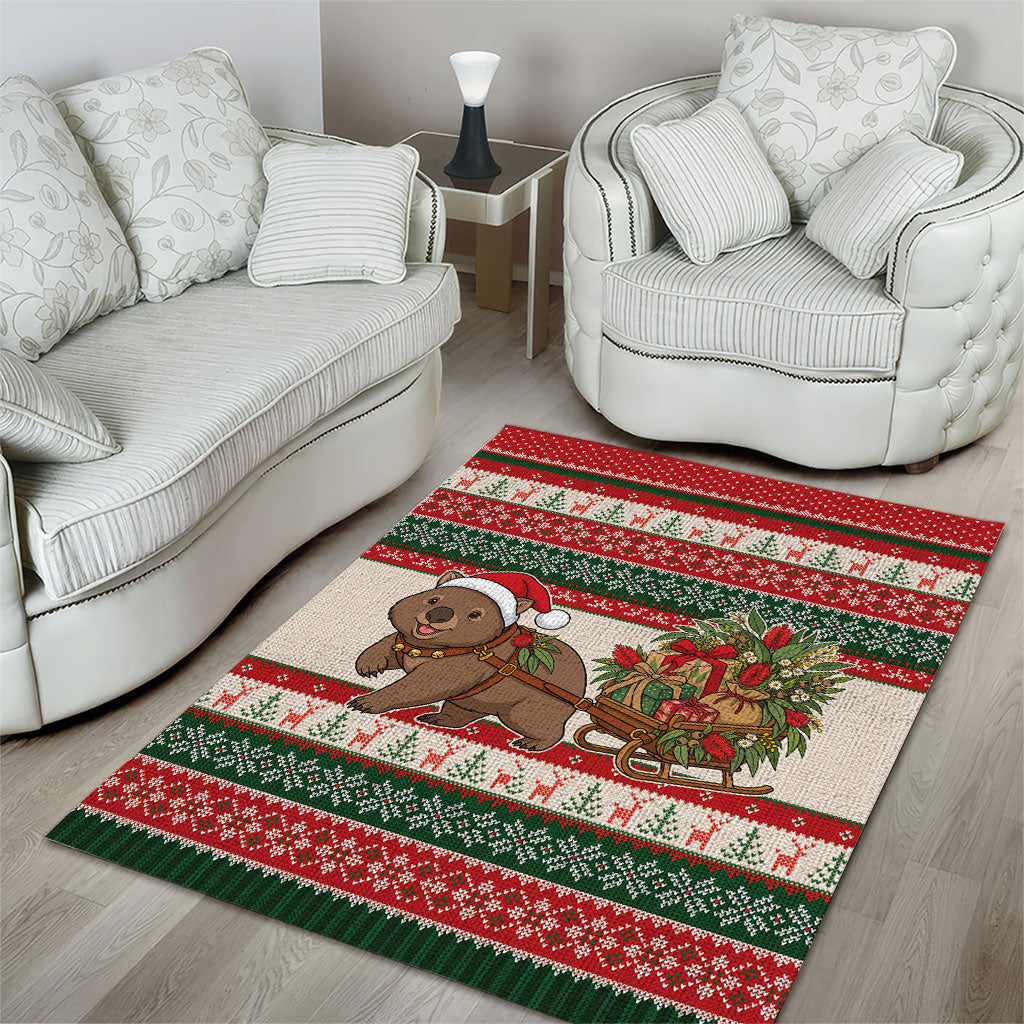 Aussie Wombat Christmas Area Rug Festive Knitted Pattern Inspired
