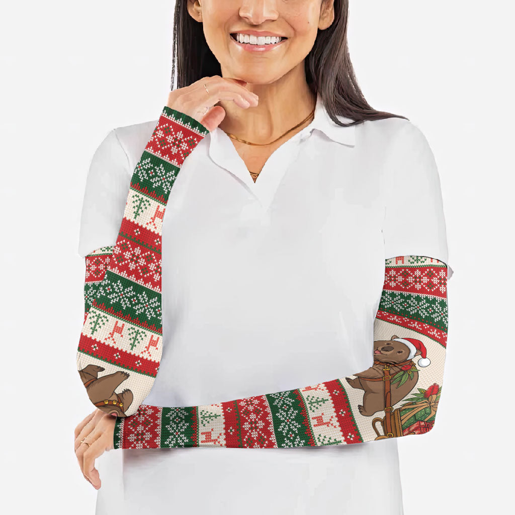 Aussie Wombat Christmas Arm Sleeves Festive Knitted Pattern Inspired
