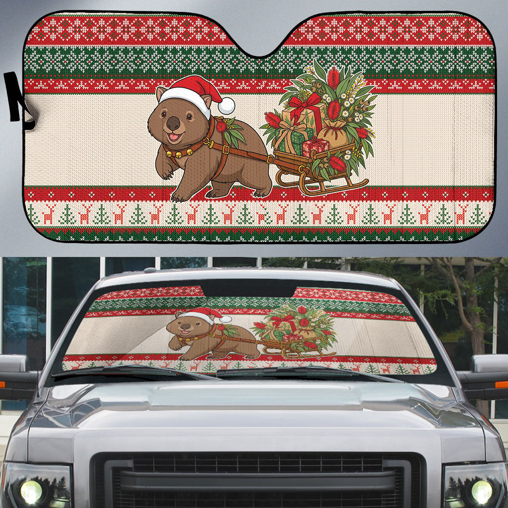 Aussie Wombat Christmas Auto Sun Shade Festive Knitted Pattern Inspired