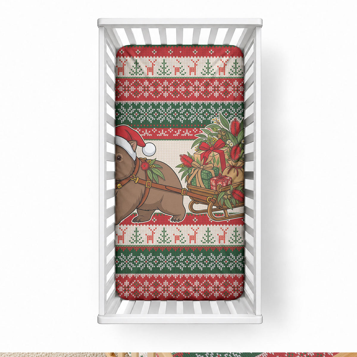 Aussie Wombat Christmas Baby Bed Cover Festive Knitted Pattern Inspired