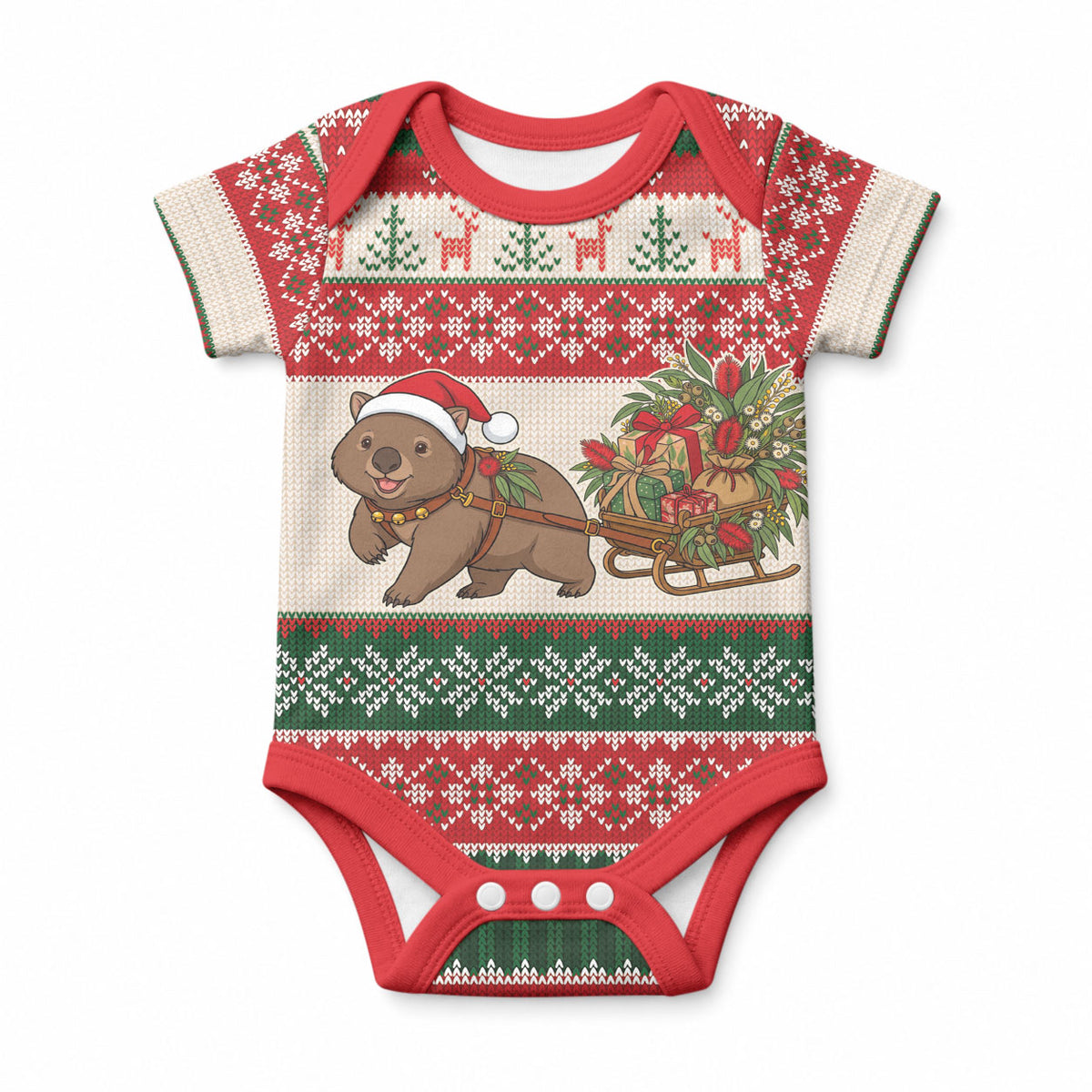 Aussie Wombat Christmas Baby Onesie Festive Knitted Pattern Inspired