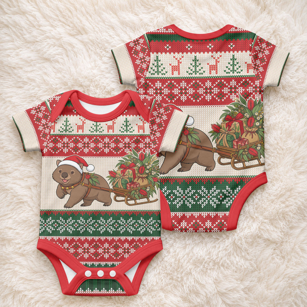 Aussie Wombat Christmas Baby Onesie Festive Knitted Pattern Inspired