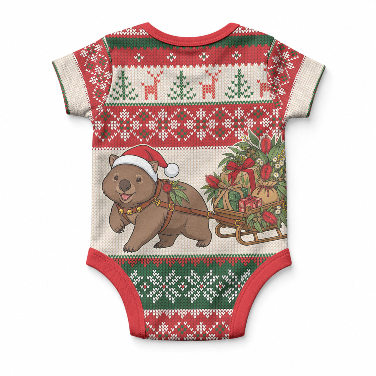 Aussie Wombat Christmas Baby Onesie Festive Knitted Pattern Inspired